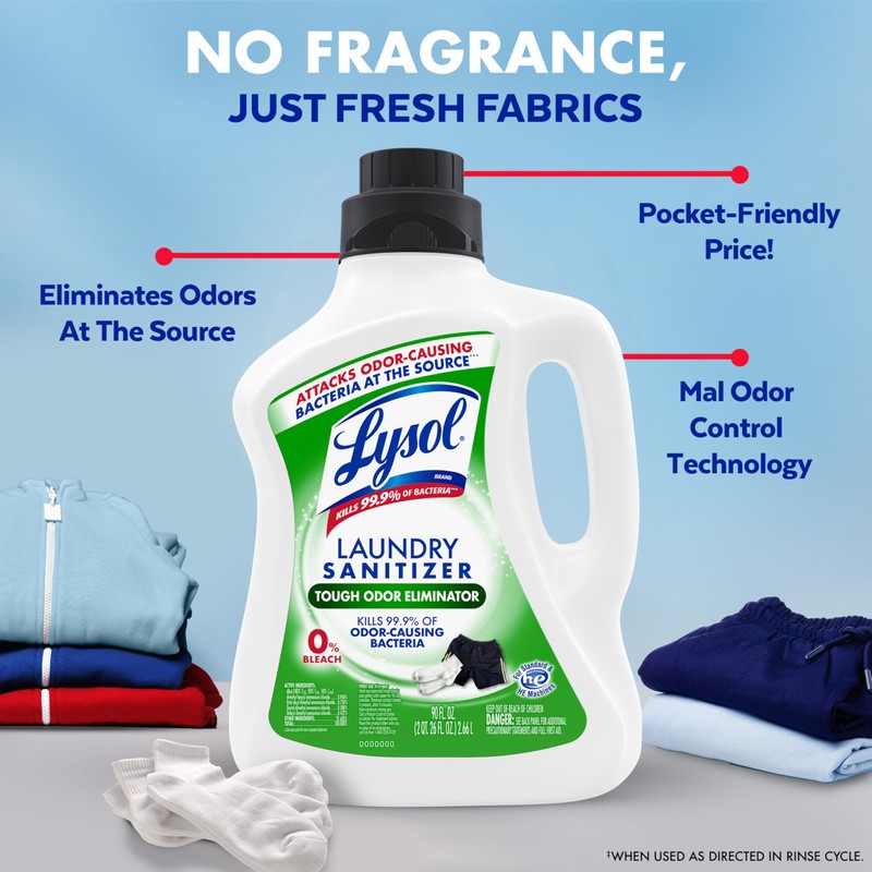 Lysol Tough Odor Eliminator Laundry Sanitizer Additive, Sanitizing Liquid for