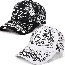 [Maru Industries] Graffiti Logo Cap, Hat, Handwriting, Logo, Letter Art, Unisex, Adjustable Size, Black x White, Black, multicolor (black / white)