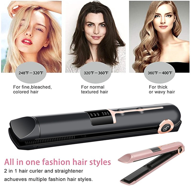 2 in 1 Curling Iron and Straightener USB Wireless Straightener