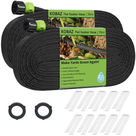 KOBAZ Flat Soaker Hose 150 ft, Drip Sprinkler Hoses with Stakes for Garden Beds, Lawns, and Orchards, Save 70% Water Leakproof Double Layer Design (75ft ×2P)