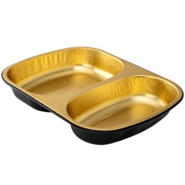 Restaurantware Foil Lux 28 Ounce Aluminum Food Containers 100 Rectangle Foil Trays - Lids Sold Separately 2 Compartment Black & Gold Aluminum Foil Containers For Baking And Meal Prep Oven-Ready