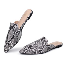 Hawkwell Women's Backless Slip on Slides Comfortable Loafer Shoes Flats Pointed Toe Mules,White Snake Synthetic 9 M US