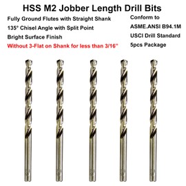 MAXTOOL 1/16" 5pcs Identical Jobber Length Drills HSS M2 Twist Drill Bits Fully Ground Bright Straight Shank Drills; JBF02W13R04P5