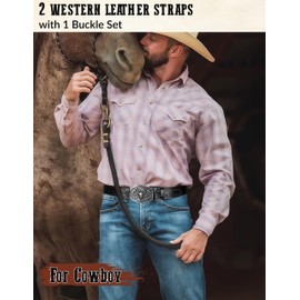 SANSTHS 2 Pack Cowboy Western Belt Strap with a Buckle, Men Women Embossed Cowboy Cowgirl Belt Strap for Jeans Gifts, Two Strap/Slivery Small Bull Buckle