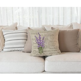 Lavender Pillow Covers 18x18 Farmhouse Decorative, Vintage Composition with Grunge Display and Flowers Throw Pillow Covers for Patio Furniture and Couch