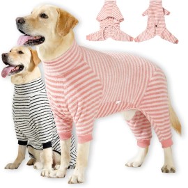 Striped Dog Pajamas Stretchable 4 Legs Soft Plush Pet Pjs Onesie for Puppy to Large DogsSize: Xl, Color: Winter,Pink