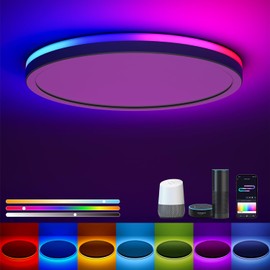 Matane Matane Smart LED Ceiling Light WiFi, 12IN RGB Flush Mount Light Fixture, DIY Colors, Works with Alexa Google Home, 3000K-6500K Ceiling Lights for Bedroom, Living Room, White