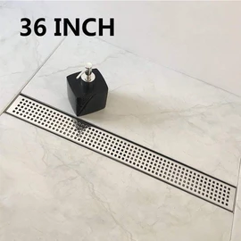 Neodrain 36-Inch Linear Shower Drain with Removable Quadrato Pattern Grate,Professional Polished 304 Stainless Steel Rectangle Shower Floor Drain Manufacturer,With Leveling Feet,Hair Strainer