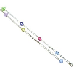 JOSCO Multi-Color Crystals with .925 Sterling Silver Anklet, Bracelet. 7,8,9,10,11,12,13 Inches (11.5 Inches)