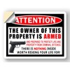 Property Security Warning Sign, Armed Owner Notice, 2nd Amendment Handgun