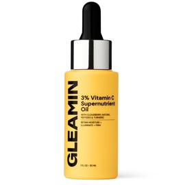 Gleamin 3% Vitamin C Facial Oil - with Cloudberry, Natural Peptides and Turmeric - For Hydrating, Visible Brighen, Skin Firming, Dull Skin & Dark Spots | Fragrance Free - 1 FL OZ