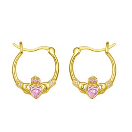 Dreamboat Sterling Silver Claddagh Earrings for Women Gold Celtic Knot Irish Clover Earrings Dangle Earrings Hook Pink October Birthstone Irish Jewelry for Mom, Large, Sterling Silver, Cubic Zirconia