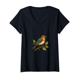 Womens Songbird Realms – Retro Bird Illustration V-Neck T-Shirt