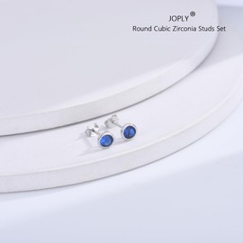 Sterling Silver Stud Earrings for Women Men Girls, 4 Pairs Small Blue Cubic Zirconia Stud Earrings Set, Hypoallergenic Tiny Sleeper Cartilage Tragus Earring Multiple Pirercings Kids Gifts, 2/3/4/5mm