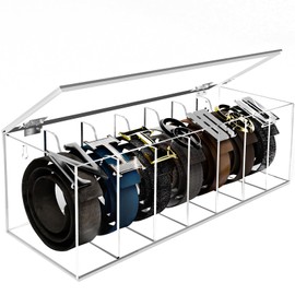 SIKWO Acrylic Belt Organizer with Flap Dust Cover – 7-Compartment Clear Storage Case for Belts, Ties & Bow Ties | Closet & Drawer Display Holder for Men & Women