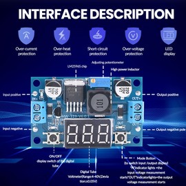 Seloky LM2596 Adjustable DC-DC Step-Down Buck Converter Module with LED Voltmeter Display, Voltage Regulator 4.0-40V Input to 1.25-37V Output Power Supply Module