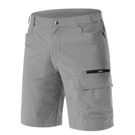 EKLENTSON Shorts Men Lightweight Hiking Shorts Zip Pocket Elastic Walking Clothes Summer Outdoors Cargo Shorts Light Grey,32
