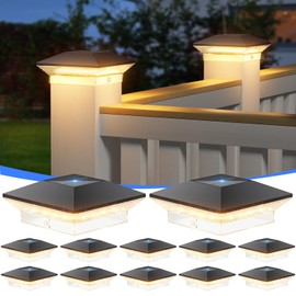 LETMY 12 Pack Solar Post Cap Lights Outdoor, 40 LEDs 4x4 Fence Post Solar Lights Outdoor Waterproof with 3 Modes, Solar Powered Deck Fence Cap Light for 3.5x3.5 4x4 Vinyl/Wooden Posts (Black)