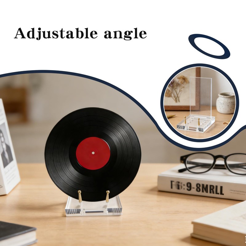 Clear Display Stand with Adjustable Gold-Toned Pegs, Picture Stands for