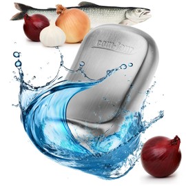 com-four® Anti-odour soap made of stainless steel, antibacterial odour neutraliser, rust-proof stainless steel soap, removes unpleasant odours on hands, cleaning block (1 piece, soap curved)