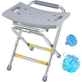 Folding Shower Chair for Inside Shower, 400lbs Foldable Shower Stools, Portable Travel Shower Seat, Stainless Steel Small Shower Chair for Seniors, Disabled, Adults, Gray