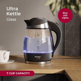 MuellerLiving Glass Kettle 1.8L 1500W LED Light Electric Tea Kettle Automatic Shut-Off with SpeedBoil Tech and Boil-Dry Protection