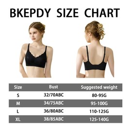 BKEPDY Women's Bra without Underwire V Neck Soft Cup Bra Push Up Classic Bra Soft Comfortable Invisible Seamless Stretch Under Clothing with Adjustable Shoulder Strap, Black XL