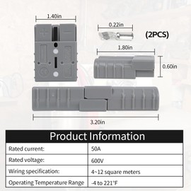Wogomz 2PCS Wire Connectors, 50A 12V-36V Battery Quick Connect Disconnect Plug Kit, Wire Harness Connector Plug Kit for 6-12 Gauge Cables, for Car Bike ATV Winches Lifts Motors More (Gray)