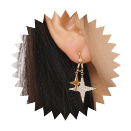 Yienate Punk Cross Star Dangle Drop Earrings Gold Rhinestone North Star Studs Earrings Statement Double Star Dangle Earrings Prom Sparkly Star Earrings Jewelry for Women and Girls