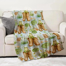 Frog Rain Boot Throw Blanket for Adults Kids, 50x60 in, Cute Pond Theme Flannel Blankets for Bedroom, Couch, Travel, Home Decor, Fuzzy Soft Cozy Warm Gifts