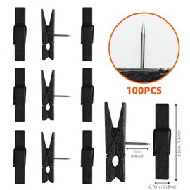 ‌ZYFOFFICE 100-Pack Black Push Pins with Spring-Loaded Wooden Clips, Damage-Free Cork Board Tacks for Artwork, Photos & Notes (No-Mark Design)