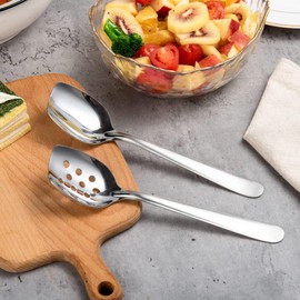 IMEEA Flat Edge Spoon 18/8 Stainless Steel Flat Bottom Serving Spoon for Cooking 8-Inch Slotted Spoon, Set of 2