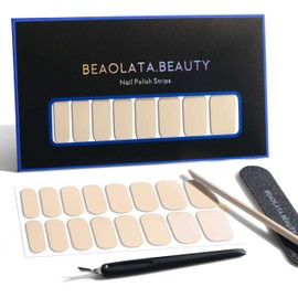 Beaolata Nail Polish Strips, 32PCS Salon Quality Wraps, Long Lasting Gel Nail Stickers for Women Easy Apply& Remove (Nude Light Beige)