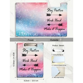 XUNLURY Inspirational Work Clipboard with Storage for Office Desk, Stay Positive Work Hard Make It Happen Colorful Glitter Padfolio with Clipboard for Nurses Teachers Women, 13.5x9.2 in