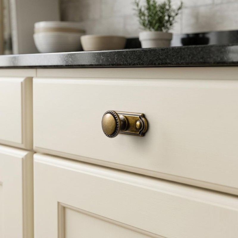 Yanxia Antique Brass Cabinet Knobs with Industrial Backplates Vintage Drawer