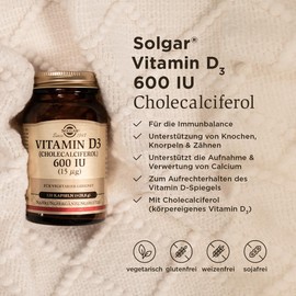 SOLGAR® Vitamin D3 600 IU | 15 μg Cholecalciferol | For the Immune System, Bones & Muscles | 120 Vegetarian Capsules
