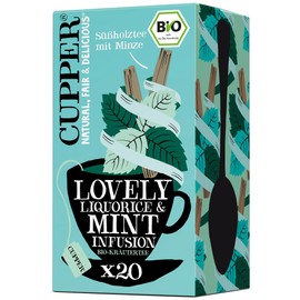 Cupper Organic Herbal Tea Lovely Liquorice & Mint Peppermint Tea 20 Unbleached Tea Bags Eco Friendly Fair Trade
