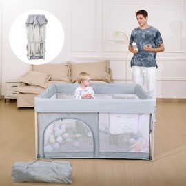 BABELIO Foldable Baby Playpen 50" × 50", Portable Playard for Babies and Toddlers, No Assembly Required, Indoor & Outdoor Kids Safety Play Pen Area, Travel Baby Fence