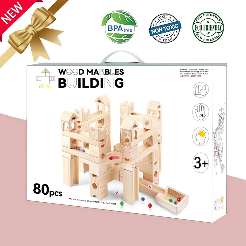 Wooden Marble Run for Kids Ages 4-8 – 80 Pieces