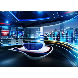 Loccor 7x5ft Fabric News Broadcast Backdrop Virtual TV Studio Photography Breaking Media Monitor Equipment Microphone Reporter Interview Stage Video Recording Photocall Background Prop
