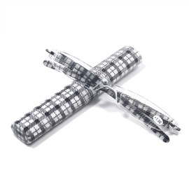 [Henghao] 携帯用 超軽量リムレス 老眼鏡 8色選択可能 シニアグラス おしゃれ リーディンググラス 専用ケース付 H6035 (ブラック チェック柄, 2.50)