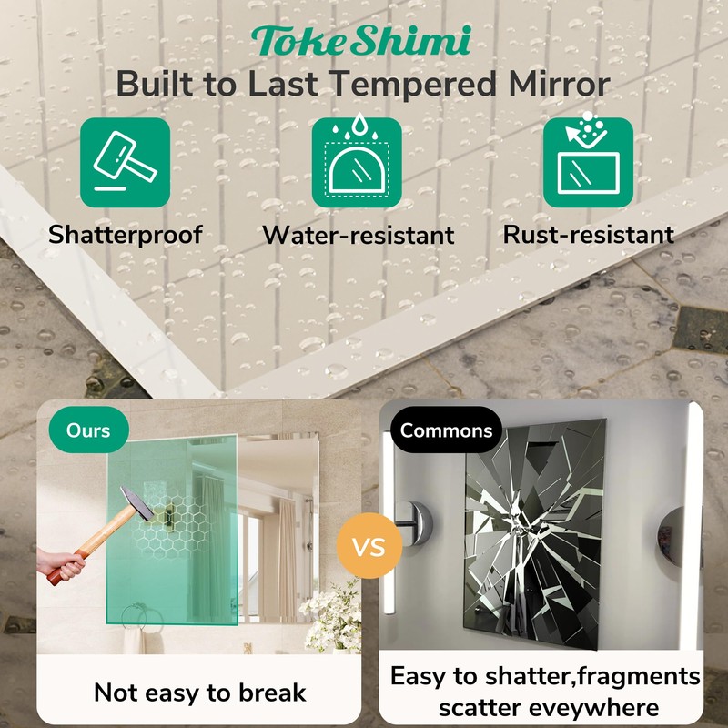 TokeShimi 24x30 Frameless Bathroom Mirror for Over Sink, Tempered Beveled