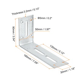 uxcell Adjustable L Corner Braces, 2Pcs 180 x 90 x 50mm Cold Rolled Steel L Corner Code, 90 Degree Slotted Angle Brace Bracket for Furniture Mending, Silver