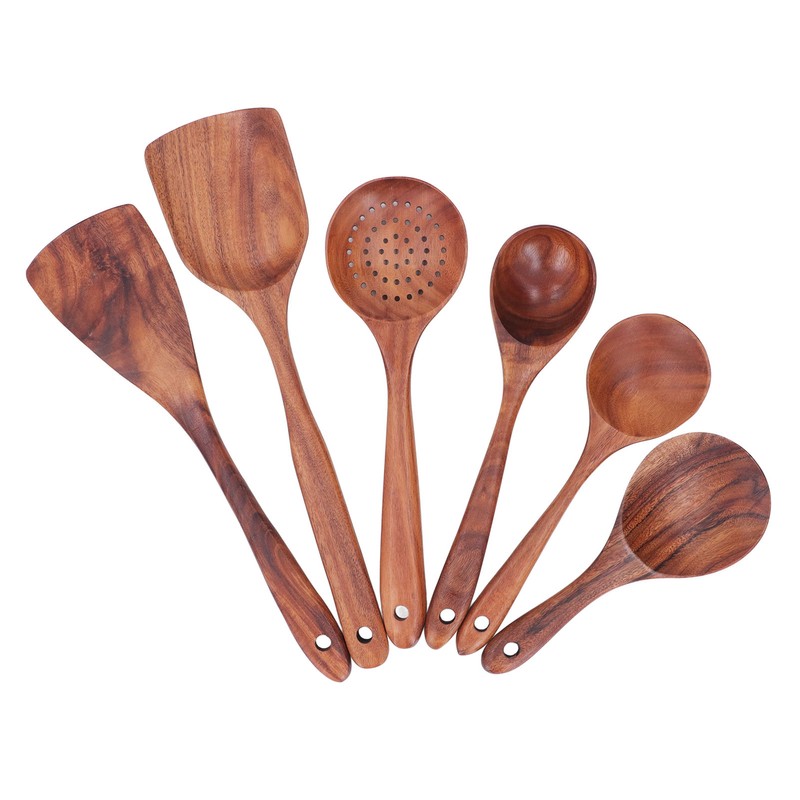 Kitchen Utensils Set Wooden Spatulas Spoons Comfortable Grip Minimaliset Kitchen