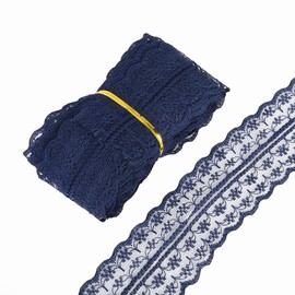 3 Rolls 10 Yards Floral Lace Ribbon Lace Trim Webbing Fabric for DIY Jewelry Making Craft Clothes Accessories Gift Wrapping (Navy Blue)