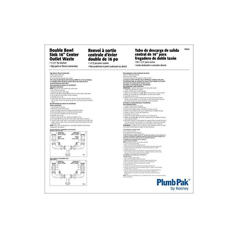 Plumb Pak PP930W Center Waste Outlet with Baffle Tee, 1-1/2
