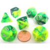 Polyhedral 7-Die Gemini Dice Set - Green-Yellow with Silver