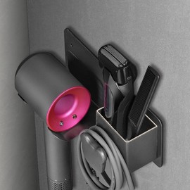 Hair Dryer Holder Wall Mounted Adhesive/Drilling, Blow Dryer Holder for Bathroom, Bathroom Organizers and Storage, Stainless Steel Blow Dryer Holder Hair Dryer Wall Mounted(Black)