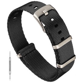 Benchmark Basics Black 18mm Seatbelt NATO Strap - Premium Waterproof Ballistic Nylon Watch Band for Men & Women - Heavy Duty Hardware