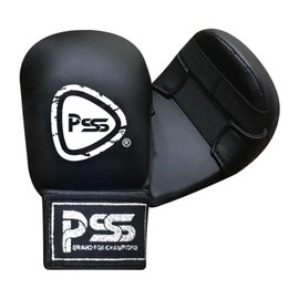 PSS Kids Karate mitt gloves for Boxing Martial Arts jab Training sparring junior pads open finger palm style Without Thumb Black Blue & Red Color 1018 (Black, XS)